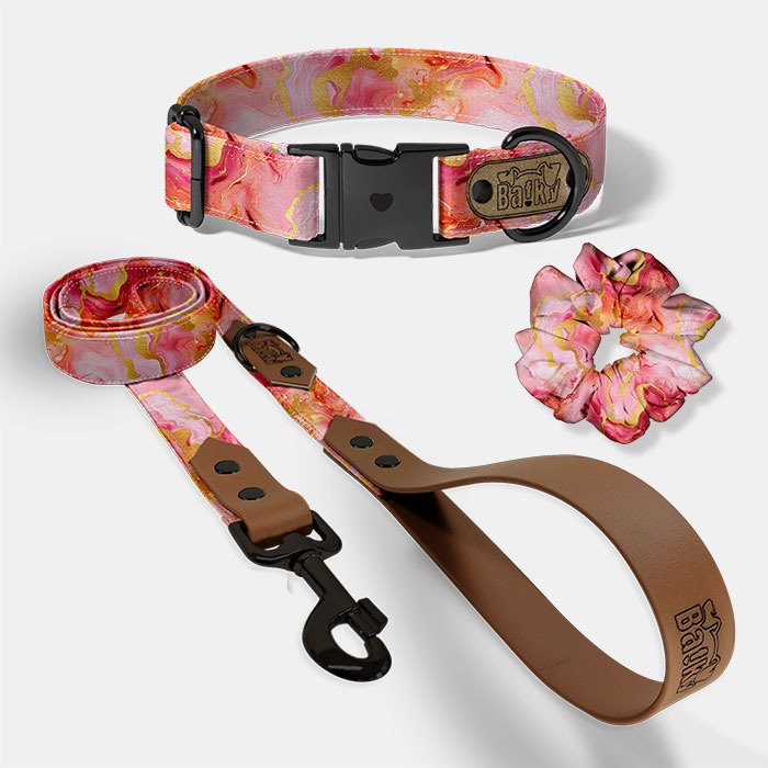 Set pre psa a paničku - obojok, vôdzka a scrunchie