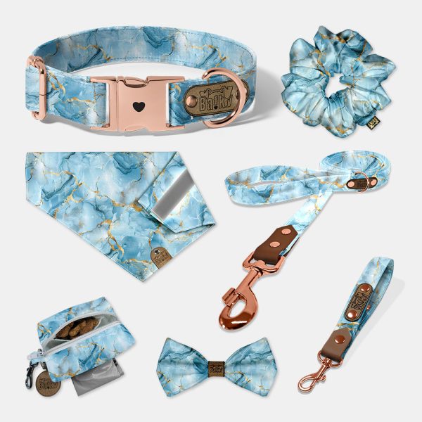Set - obojok, motýlik, vodítko, vôdzk, šatka na obojok, bobkovník, scrunchie gumička do vlasov