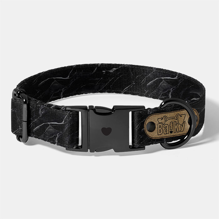 obojok pre psa s kovovým trojzubcom vôdzka, vodítko, čierny mramor blackout black marble