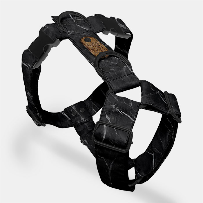 Pevný a štýlový postroj pre psa, čierny mramor blackout black marble