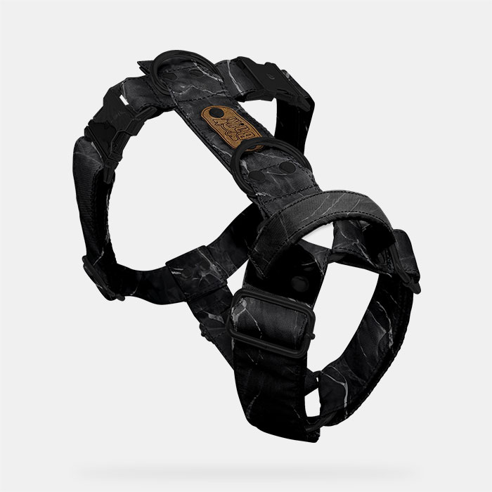 Pevný a štýlový postroj pre psa, čierny mramor blackout black marble