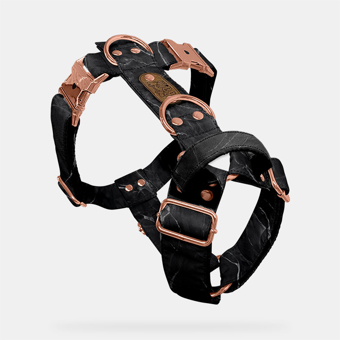 Pevný a štýlový postroj pre psa, čierny mramor blackout black marble